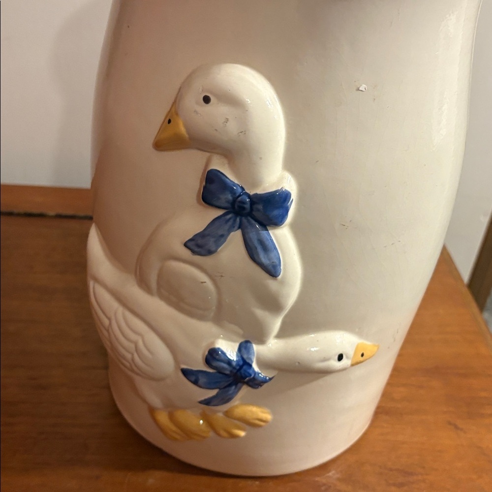 Large Country Geese Ducks Ceramic Butter Churner Crock Vintage 80s Rustic Farm - Picture 5 of 17